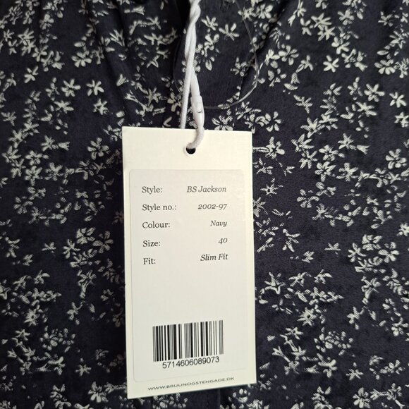 New Bruun & Stengade Men's Slim Fit Floral Button Down Navy Shirt Size 40 - Picture 16 of 16